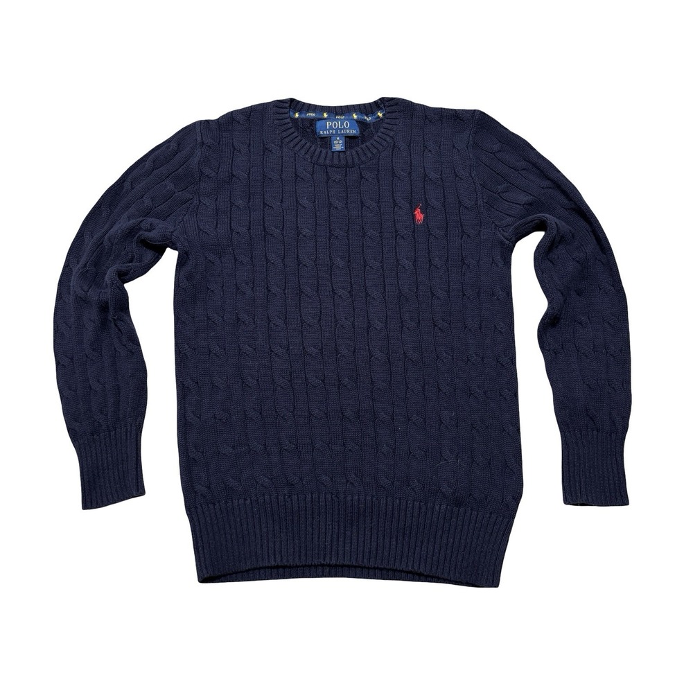 Polo Ralph Lauren Boys Cable-Knit Crewneck Pullover Sweater Size M (10-12) 16x21